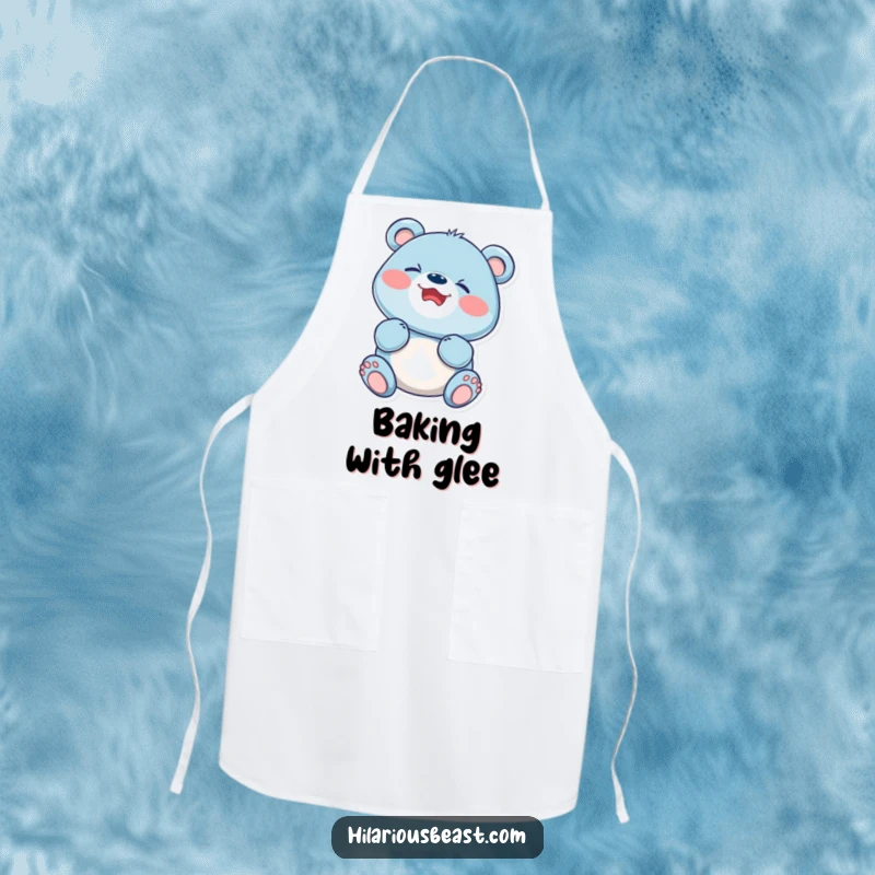 Funny blue bear cub, face scrunched up in a giggle, ready to cook up some fun on this humorous apron.