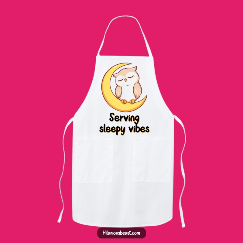 Funny Sleepy Owl Moon Apron: Cook Up Smiles with Nocturnal Charm