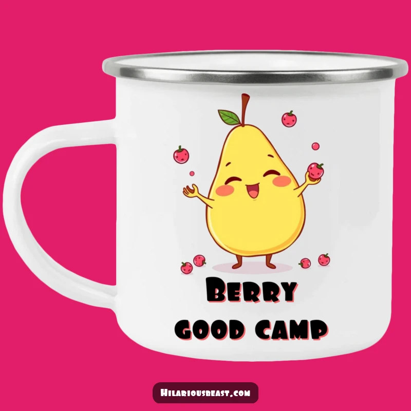 Funny Pear Juggling Camping Mug: Sip with a Smile Outdoors