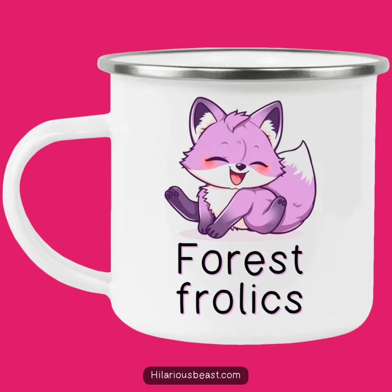 Funny Purple Fox Cub Tumbling Camping Mug: Adventure-Ready Hilarious Drinkware