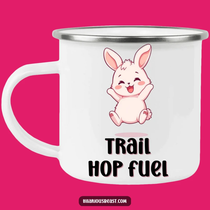 Funny Bunny Bouncing Camping Mug: Joyful Outdoor Rabbit Gift
