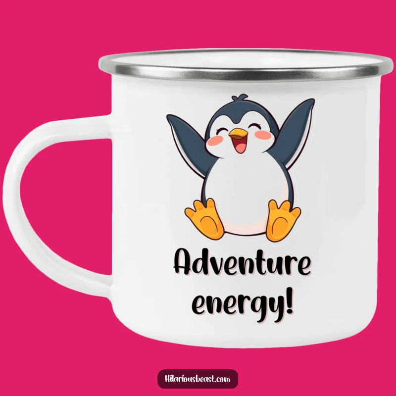 Funny Happy Penguin Camping Mug - Exaggerated Excitement Outdoor Cup Gift
