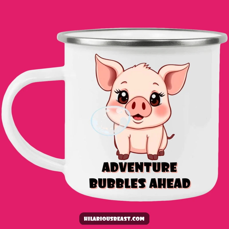 Funny Piglet Bubble Blowing Camping Mug - Silly Outdoor Adventure Cup