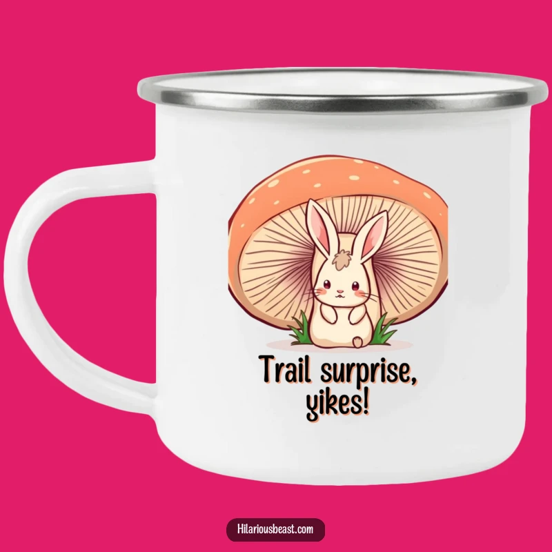 Funny Startled Rabbit Camping Mug - Wobbly Mushroom Adventure Cup Gift