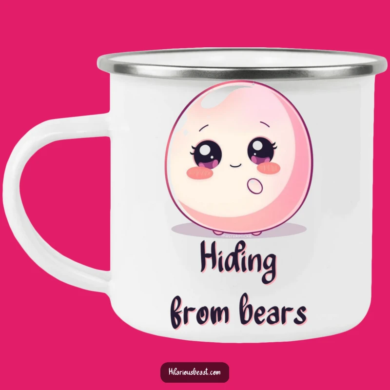 Funny Shy Blob Camping Mug - Sparkly Eyes Hiding, Outdoor Humor Adventure Gift