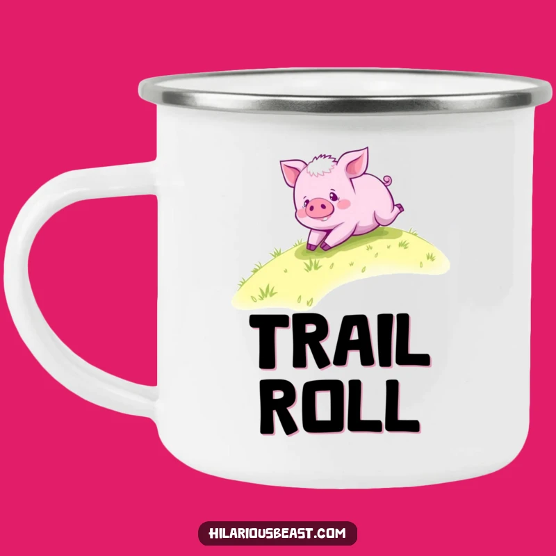 Funny Purple Piglet Rolling Camping Mug - Hillside Piggy Outdoor Cup Gift