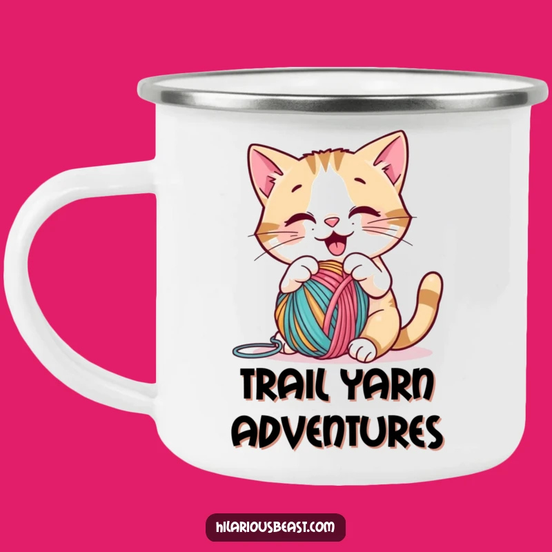Funny Cat Yarn Camping Mug: Enjoy Adventures with Playful Kitty Cheer