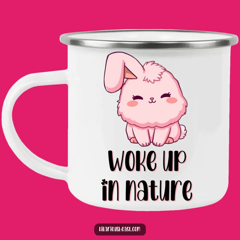 Funny Floppy Ear Bunny Camping Mug, Cute Enamel Cup, Humorous Outdoor Gift