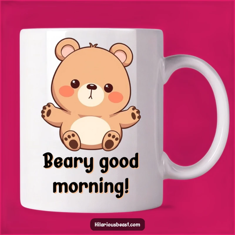 Funny Bear Mug: Enthusiastic Waving Character, Perfect Gift for Bear Lovers