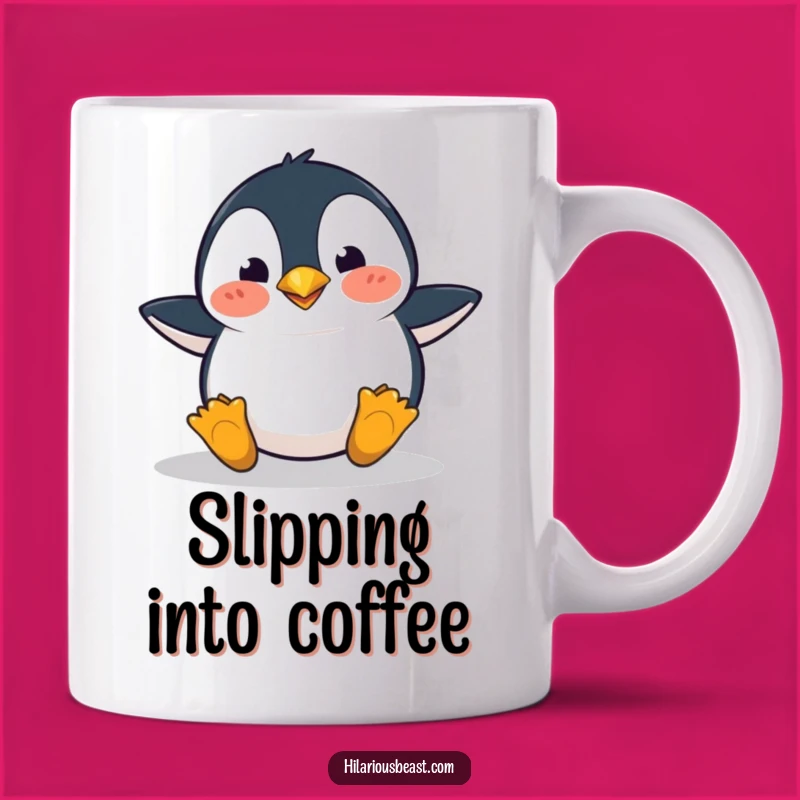 Funny Clumsy Penguin Mug - Surprised Tripping Design, Perfect Goofy Gift