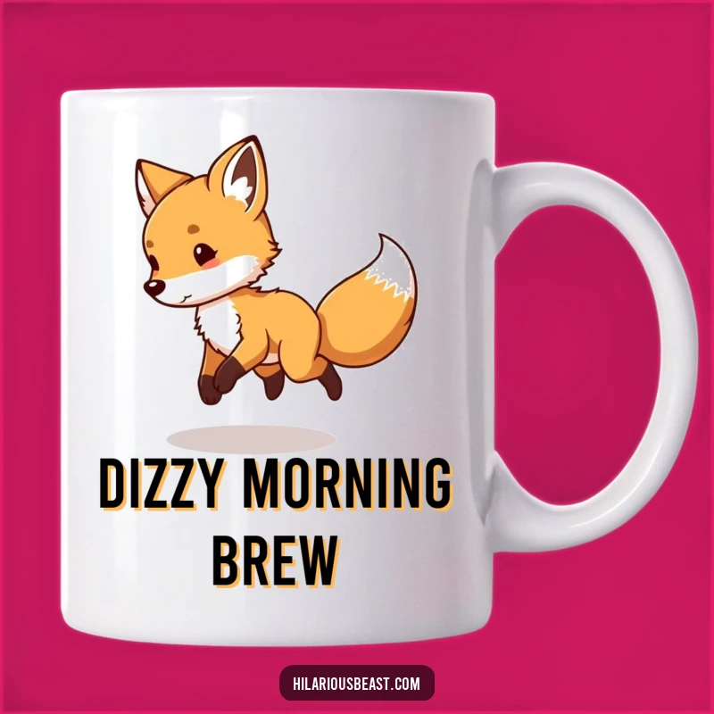 Funny Fox Cub Mug - Playful Tail Chasing Gift for Energetic People