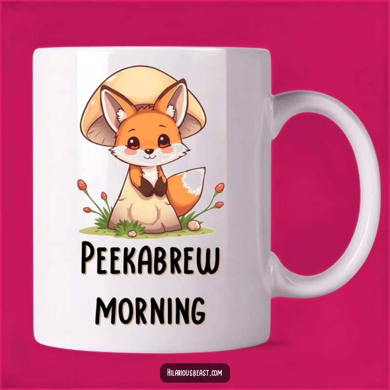 Funny Fox Cub Mushroom Mug - Playful Peeking Animal Art for a Cheeky Gift