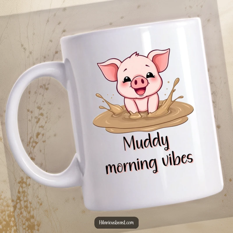 Funny Mug featuring a delightful piglet gleefully splashing in a mud puddle with pure, unadulterated joy.