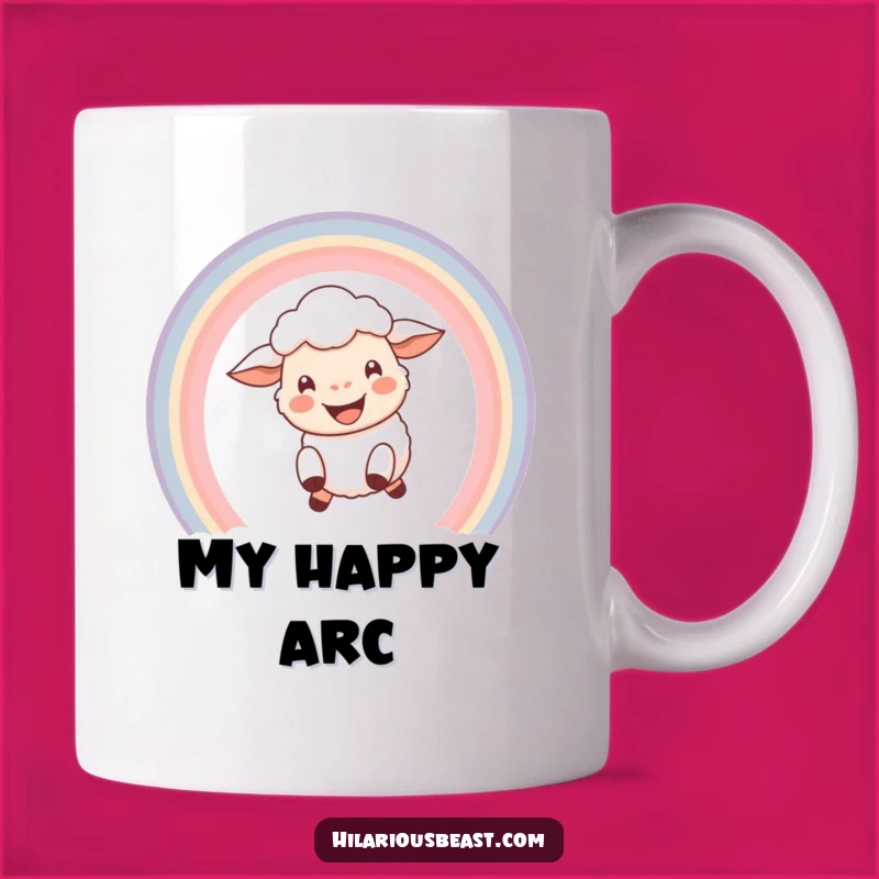Funny Happy Sheep Rainbow Mug - Joyful & Hilarious Gift for Optimists