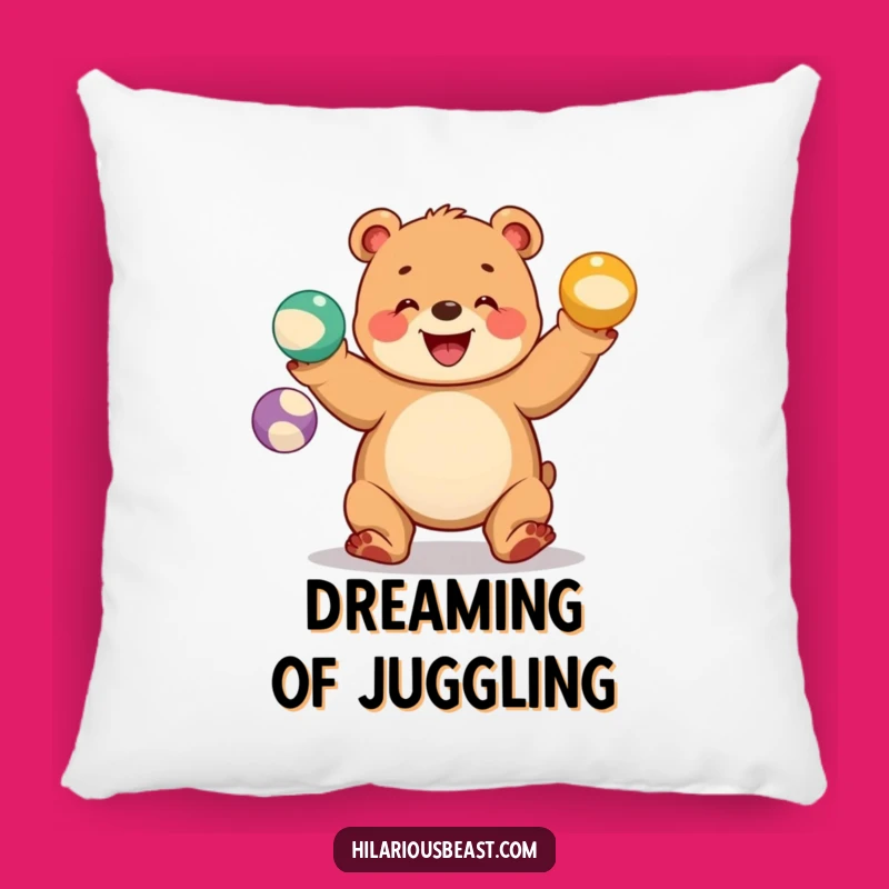 Funny Bear Cub Juggling Grin Pillow - Comfy & Hilarious Circus Decor