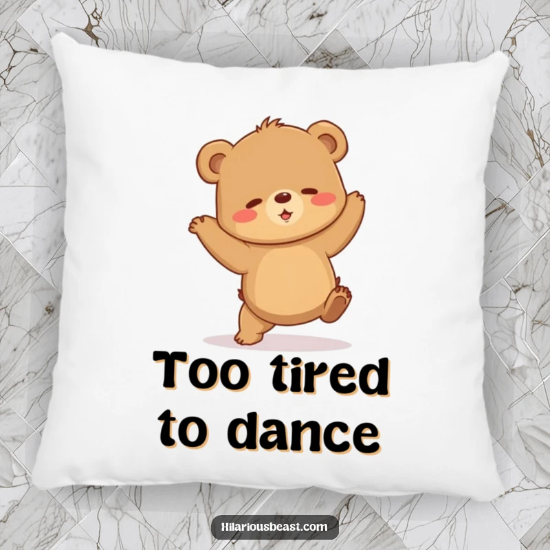 Funny brown bear cub pillow in a shaky dance pose, offering cozy comfort with a side of endearing, clumsy humor. A soft funny friend.