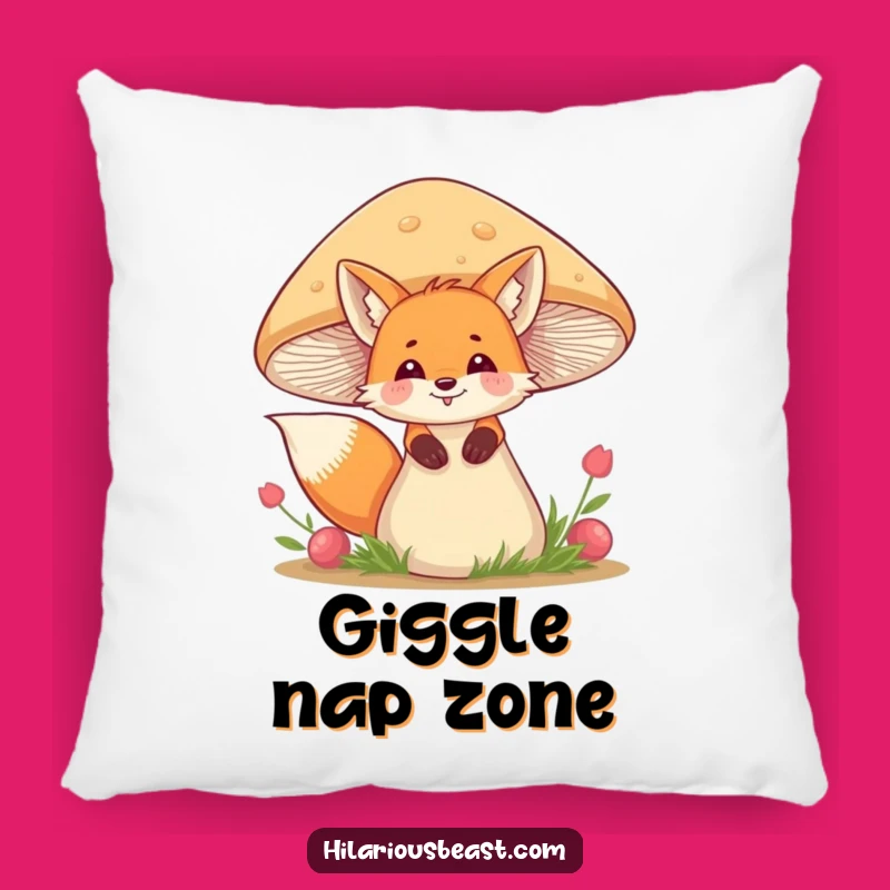 Funny Fox Accent Pillow - Giggling Mushroom Comfort, Perfect Cozy Gift