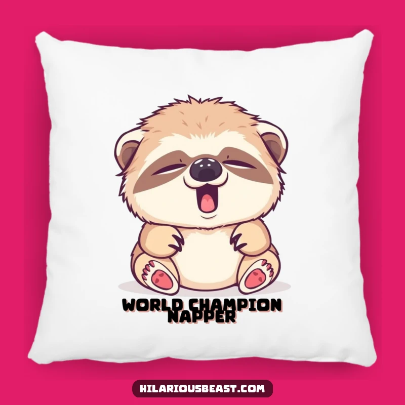 Funny Sloth Cub Pillow: Tiny Yawn Accent Pillow, Cozy Comfort Gift