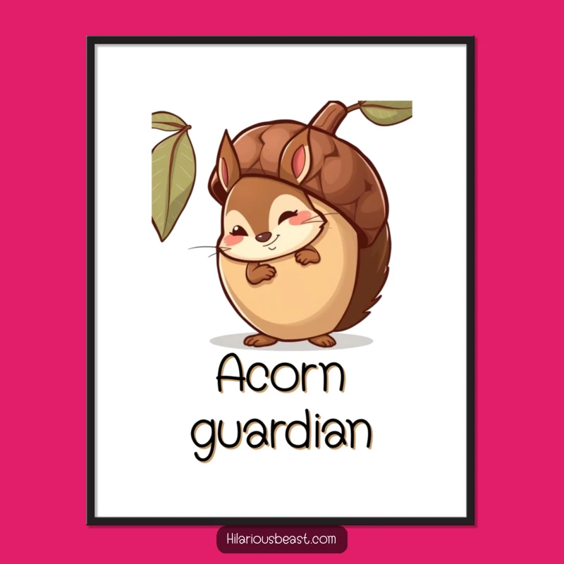 Funny Squirrel Digital Art: Shy Acorn Smirker, Perfect Comedic Decor Gift