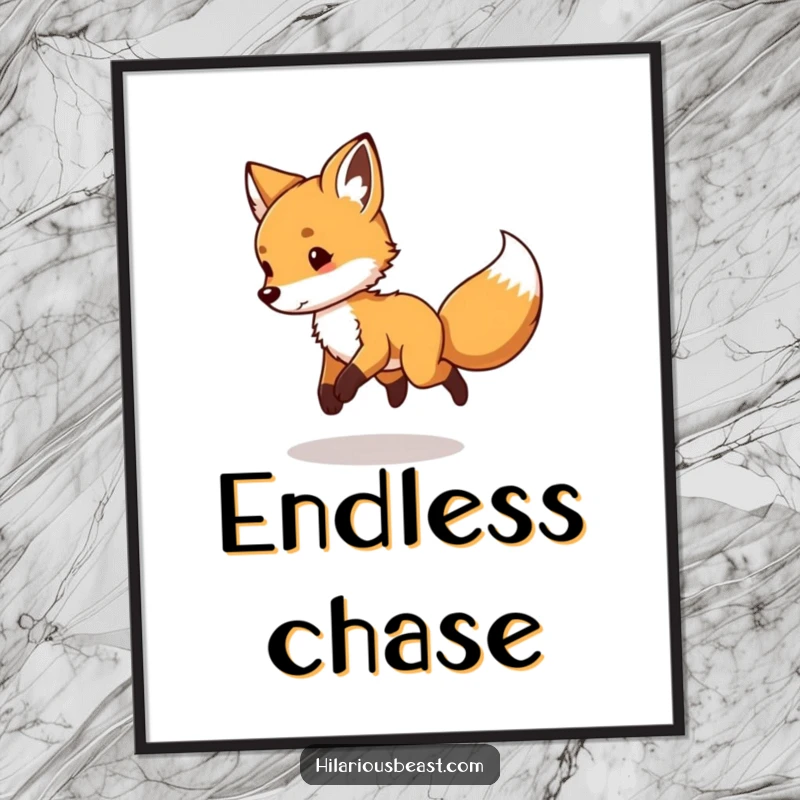 Funny Fox Cub Digital Art Print: a lively illustration of a playful fox cub chasing its tail in circles.