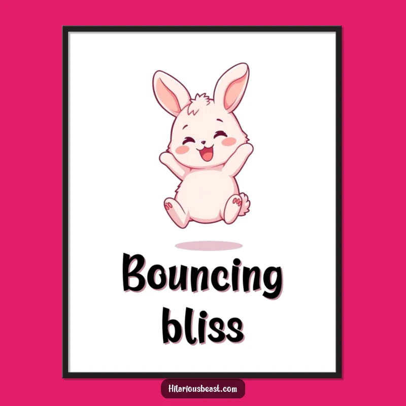 Funny Bunny Bouncing Digital Art: Joyful Pink Rabbit Download Gift