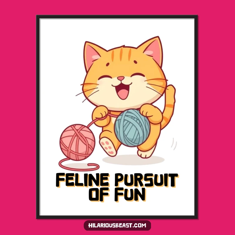 Funny Cat Digital Art: Instant Playful Chasing Download, Perfect Funny Gift