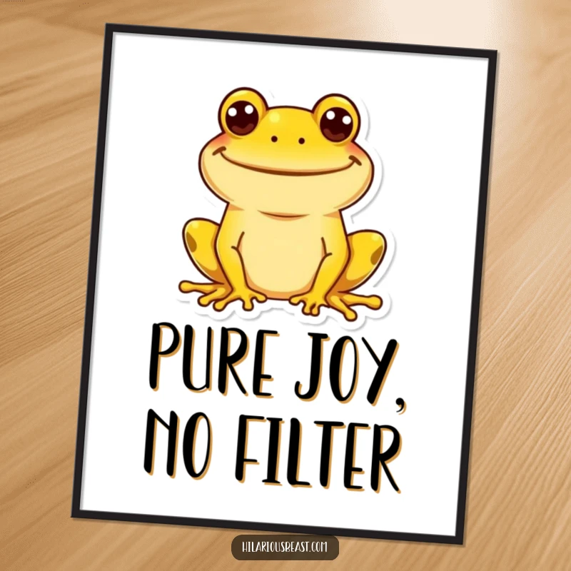 Funny yellow frog digital art print showcasing a wide, goofy grin, perfect for adding a splash of cheerful, silly art to any digital frame.
