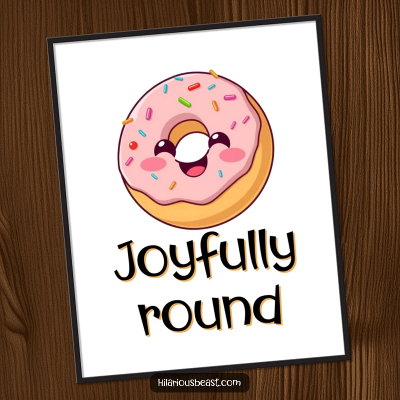 Funny digital art print of a cheerful, round donut with sprinkles bouncing with joy, ideal for instant downloadable happiness.