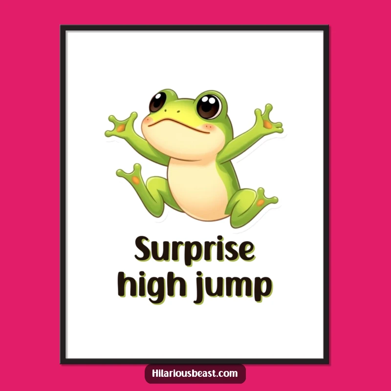 Funny Frog Digital Art: Printable Surprised Leaping Frog, Instant Funny Gift Decor