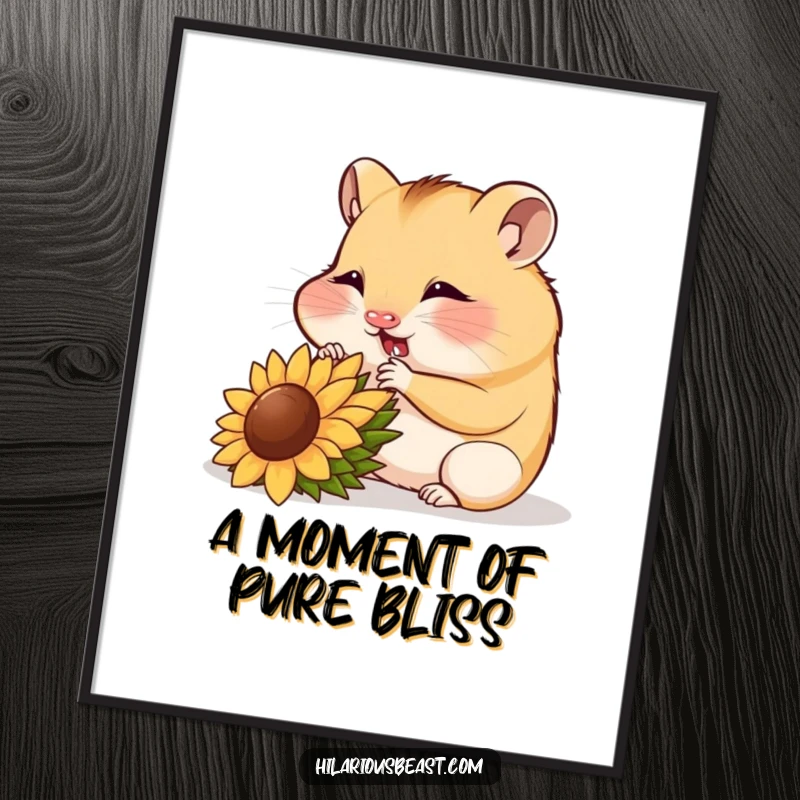 Funny hamster cub munching a sunflower seed, artistic digital print, instant decor.