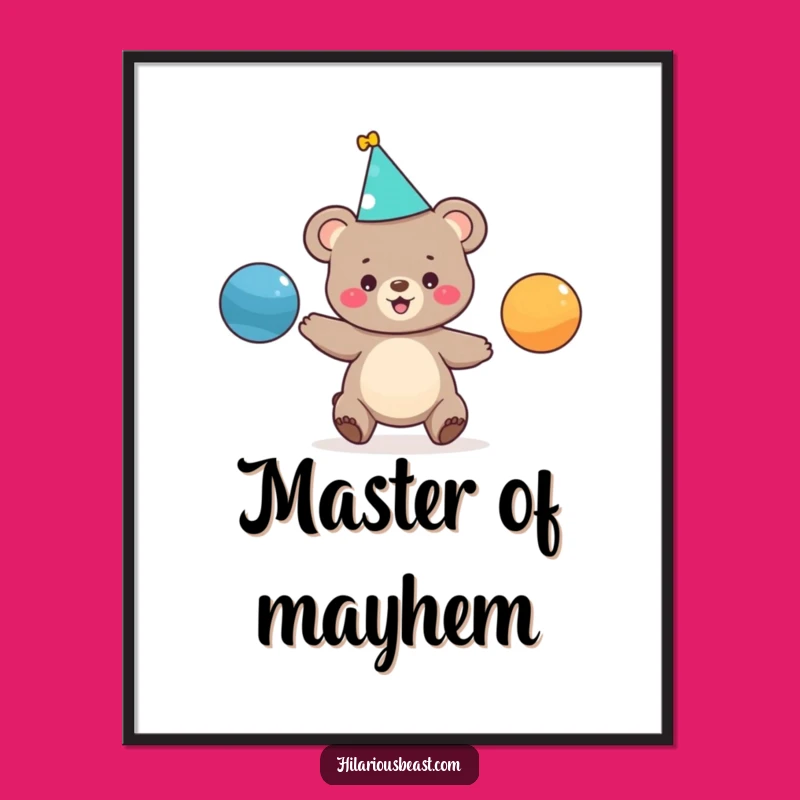 Funny Juggling Bear Cub Digital Art - Instant Hilarious Wall Decor Gift