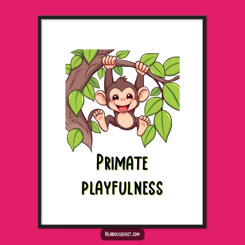 Funny Monkey Digital Art: Mischievous Vine Swinger, Perfect Comedic Decor Gift
