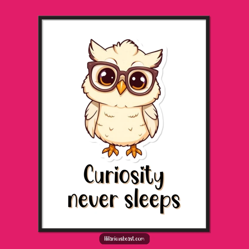 Funny Owl Chick Digital Art: Oversized Glasses Printable, Instant Gift