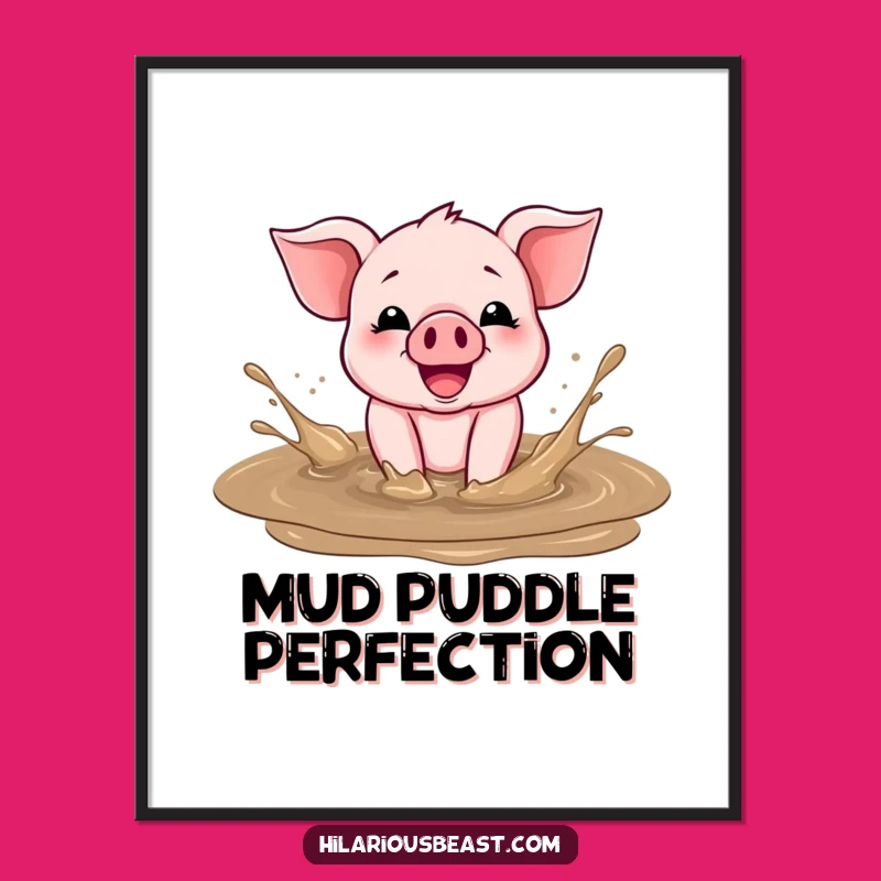 Funny Piglet Digital Art: Cheerful Mud Splasher, Perfect Comedic Decor Gift