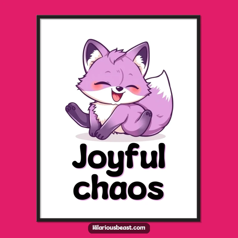 Funny Purple Fox Cub Tumbling Digital Art: Instant Glee-Filled Download