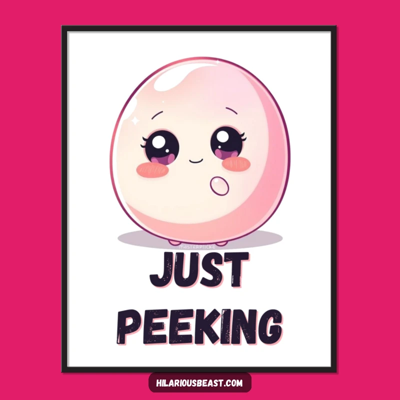 Funny Shy Blob Digital Art - Sparkly Eyes Hiding, Adorable Creature Instant Download