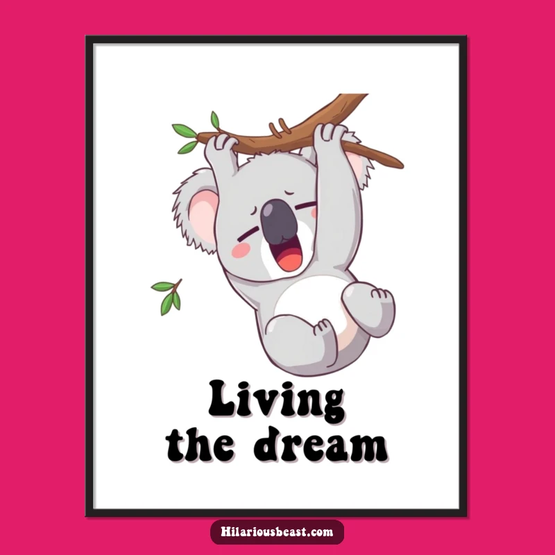 Funny Sleepy Koala Yawning Digital Art, Hilarious Instant Download for Decor