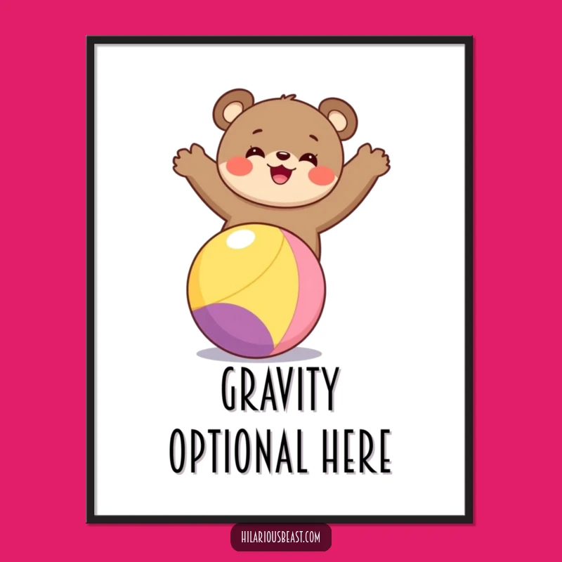 Funny Bear Cub Balancing Digital Art Print Joyful Decor for Any Space