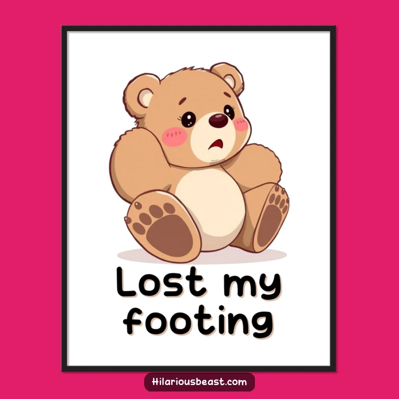 Funny Bear Cub Tripping Digital Art - Instant Bewildered Decor Download