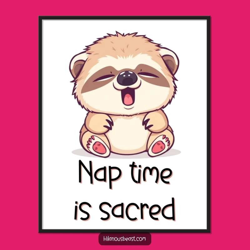 Funny Sloth Cub Digital Art: Tiny Yawn Printable, Instant Relaxing Gift