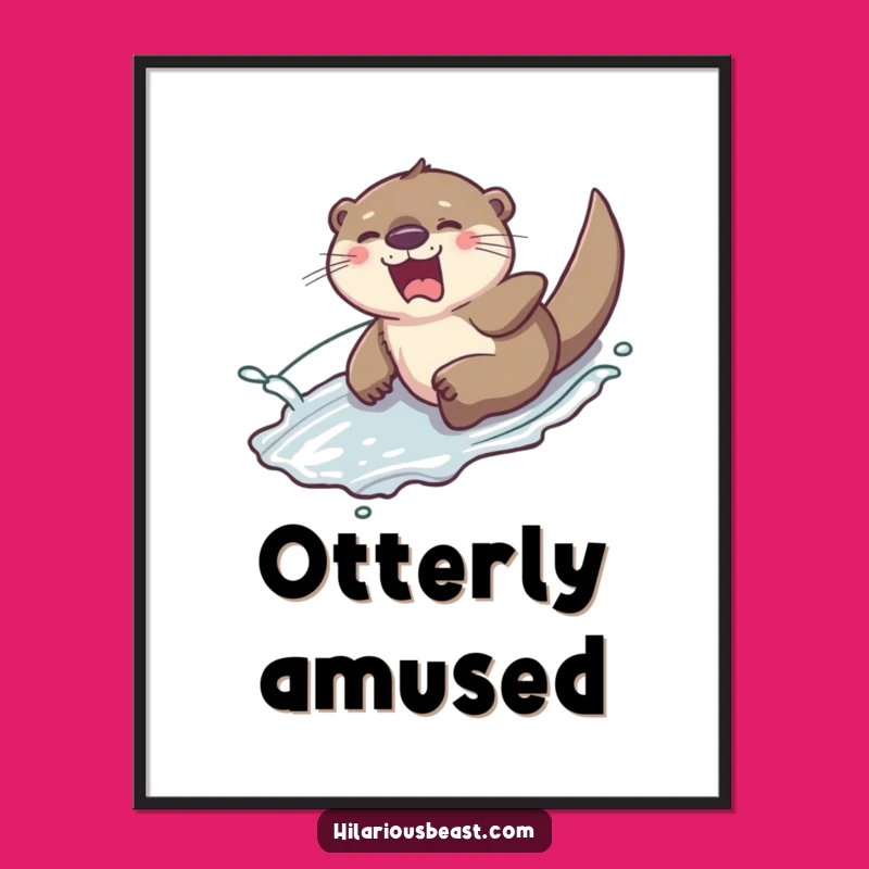 Funny Otter Laughing Print: Slippery Slide, Water Splash, Playful Wall Art Gift