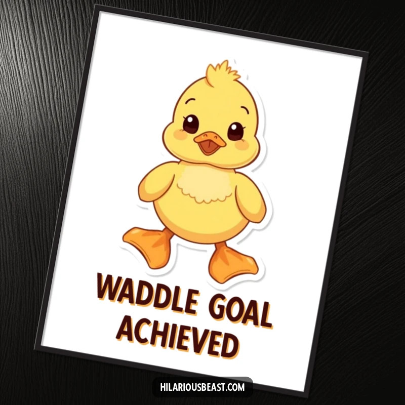 Funny duckling digital art print of a waddling duckling with comically large feet, perfect for instant download wall decor. Adds humor and charm to any room.