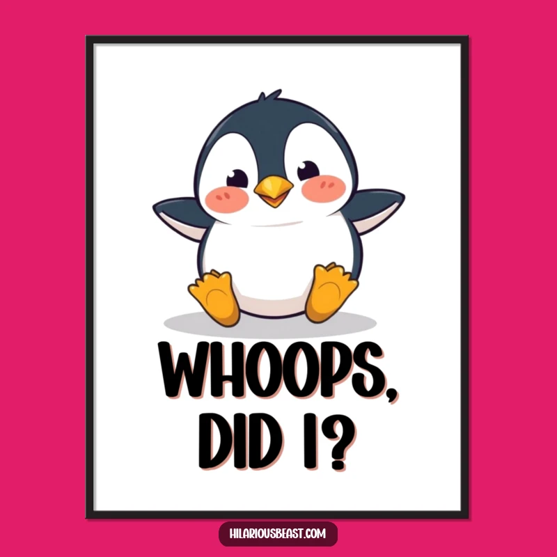 Funny Penguin Digital Art - Clumsy Tripping Surprise, Instant Download Gift
