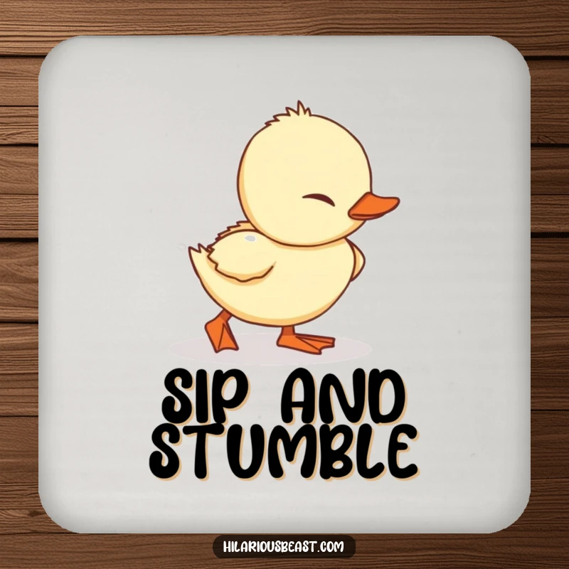 Funny Duckling Coaster: an adorable waddling duckling caught mid-trip, adding humor to drink protection.