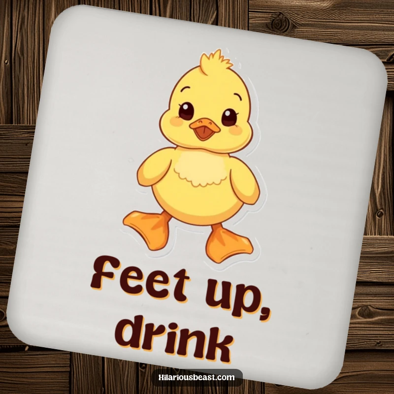 Funny duckling coasters featuring a waddling duckling with comically large feet, protecting surfaces with charm and humor. Ideal for adding a funny touch to any home.