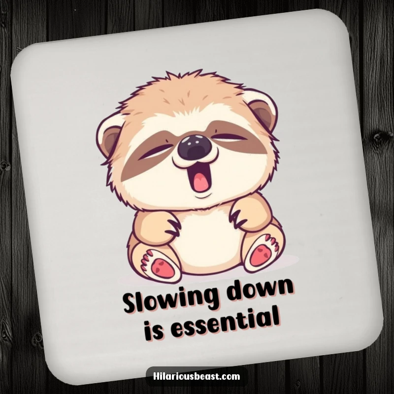 Funny sleepy sloth cub yawning, tiny yawn, set of coasters, protect surfaces.