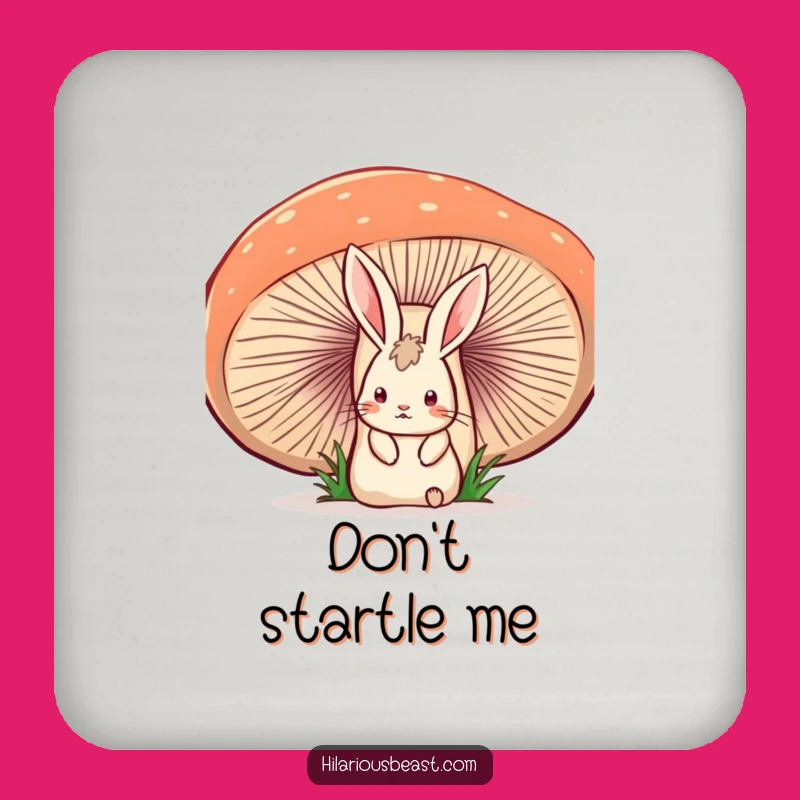 Funny Startled Rabbit Coaster - Wobbly Mushroom Drink Protector Gift