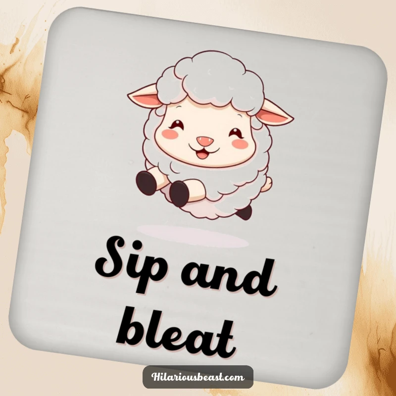 Funny sheep coasters featuring a fluffy sheep with a silly grin, adding a touch of humor to drink service.