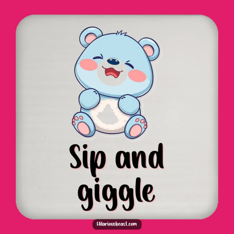 Funny Blue Bear Cub Giggling Drink Coaster: Hilarious Protection for Surfaces