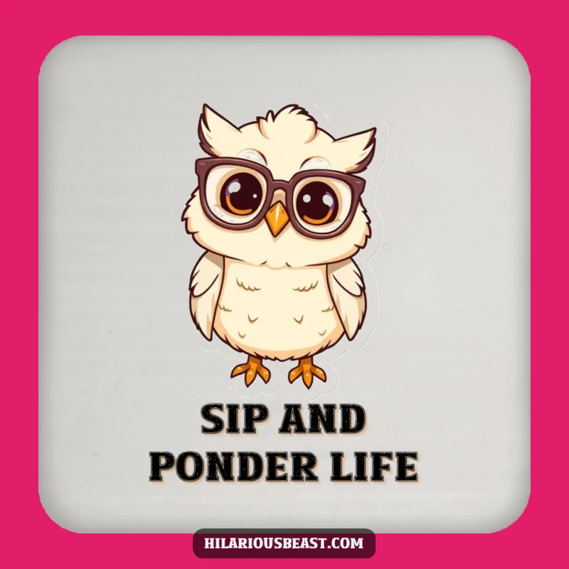 Funny Owl Chick Coasters: Oversized Glasses Drink Coaster Set, Housewarming Gift